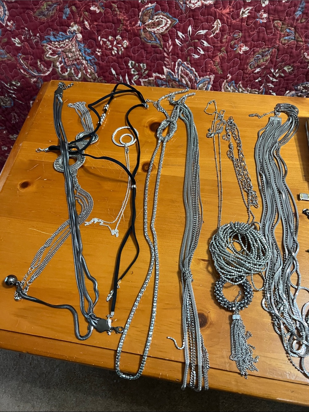 Bundle of Mixed Silver-Tone Necklace Lot - Layering Chains & Beaded Styles